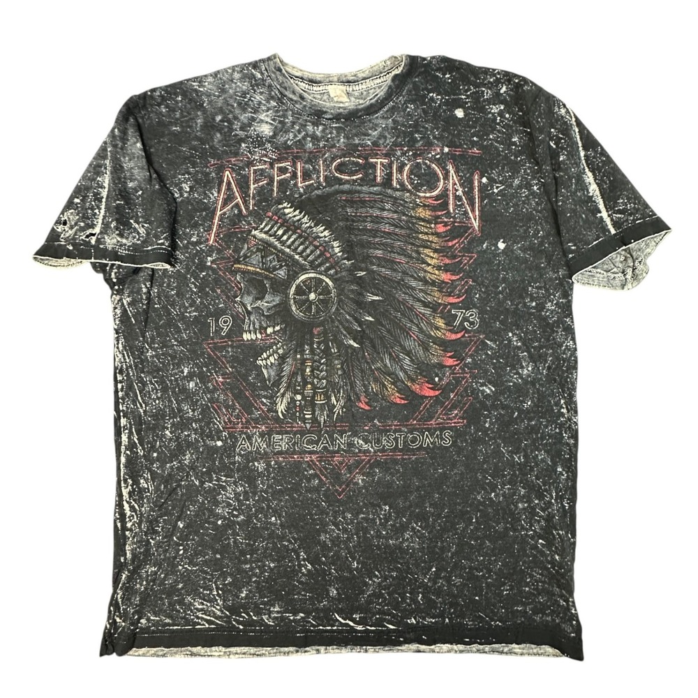 Affliction Shirt Mens XXL Black American Customs Live Fast Skull Graphic Tee